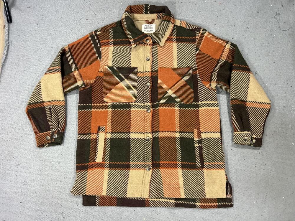 Ashley By 26 International Jacket Women Large Orange Flannel Shacket Oversized